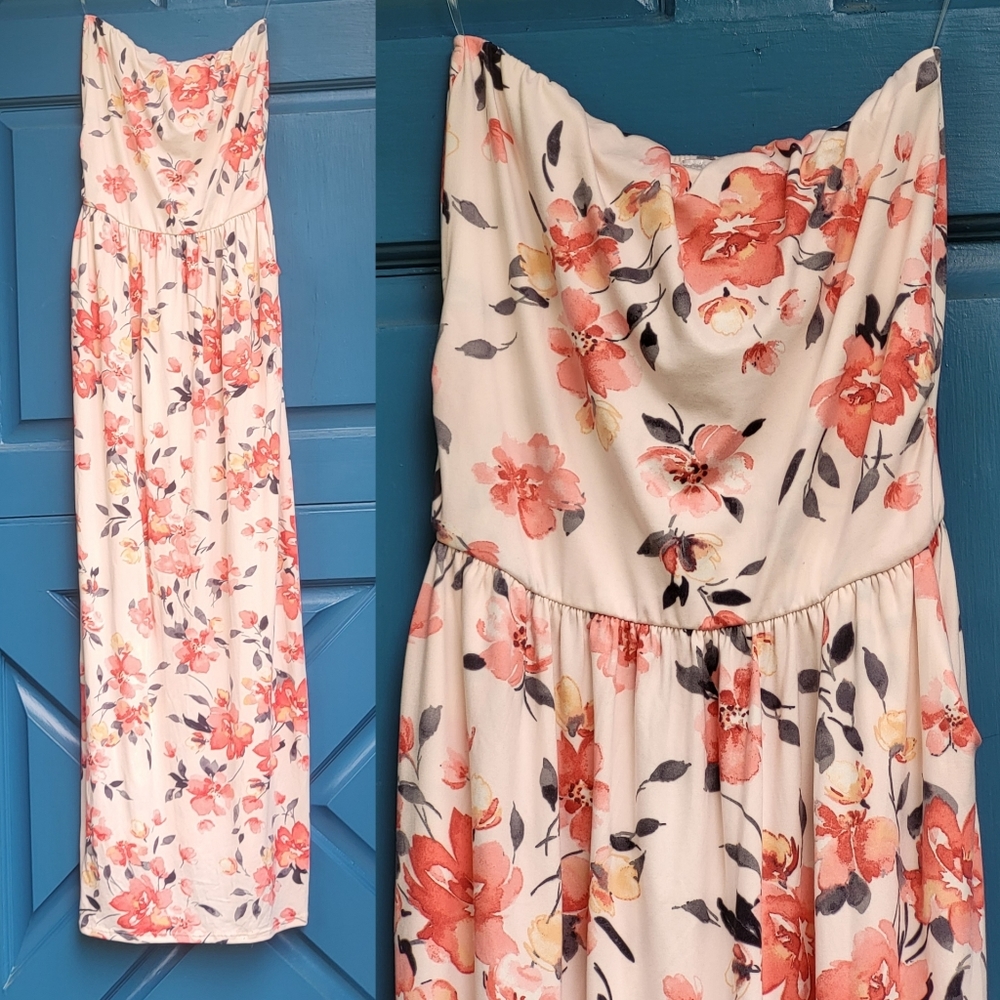 NWOT Strapless Floral Maxi Dress